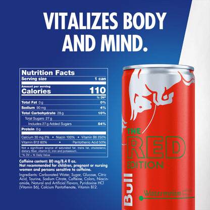 Red Bull Red Edition Watermelon Energy Drink, 8.4 fl. oz., 6 Packs of 4 Cans