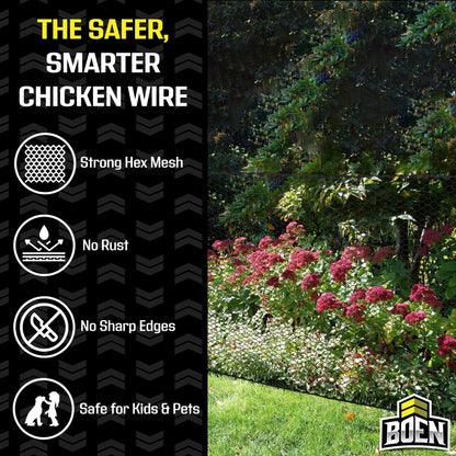 Boen - Plastic Hex Chicken Wire Mesh Temporary Fence Roll (4' x 75' - Black) - Plastic Fence Poultry Netting for Temporary or Semi Permanent Enclosures, Deer Netting Fence, Construction Fencing
