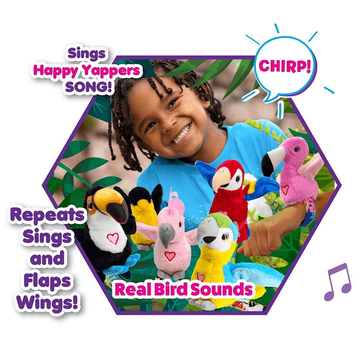 Happy Yappers: Birds 2 Pack - Toucan & Flamingo - Slap Bracelet Interactive Plush Toy Birds, They Chat-Sing-Mimic Each Other, Flap Wings, Kids 3+