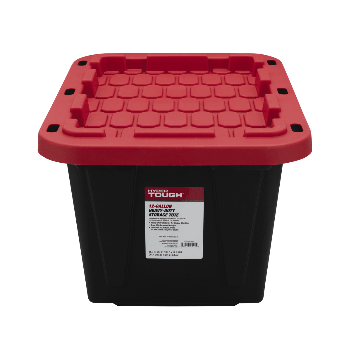 Hyper Tough 12 gal Snap Lid Storage Bin, Black and Red, Pack of 4