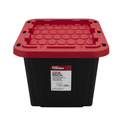 Hyper Tough 12 gal Snap Lid Storage Bin, Black and Red, Pack of 4