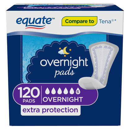 Equate Women's Incontinence Pads, Unscented, Overnight, 120 Count