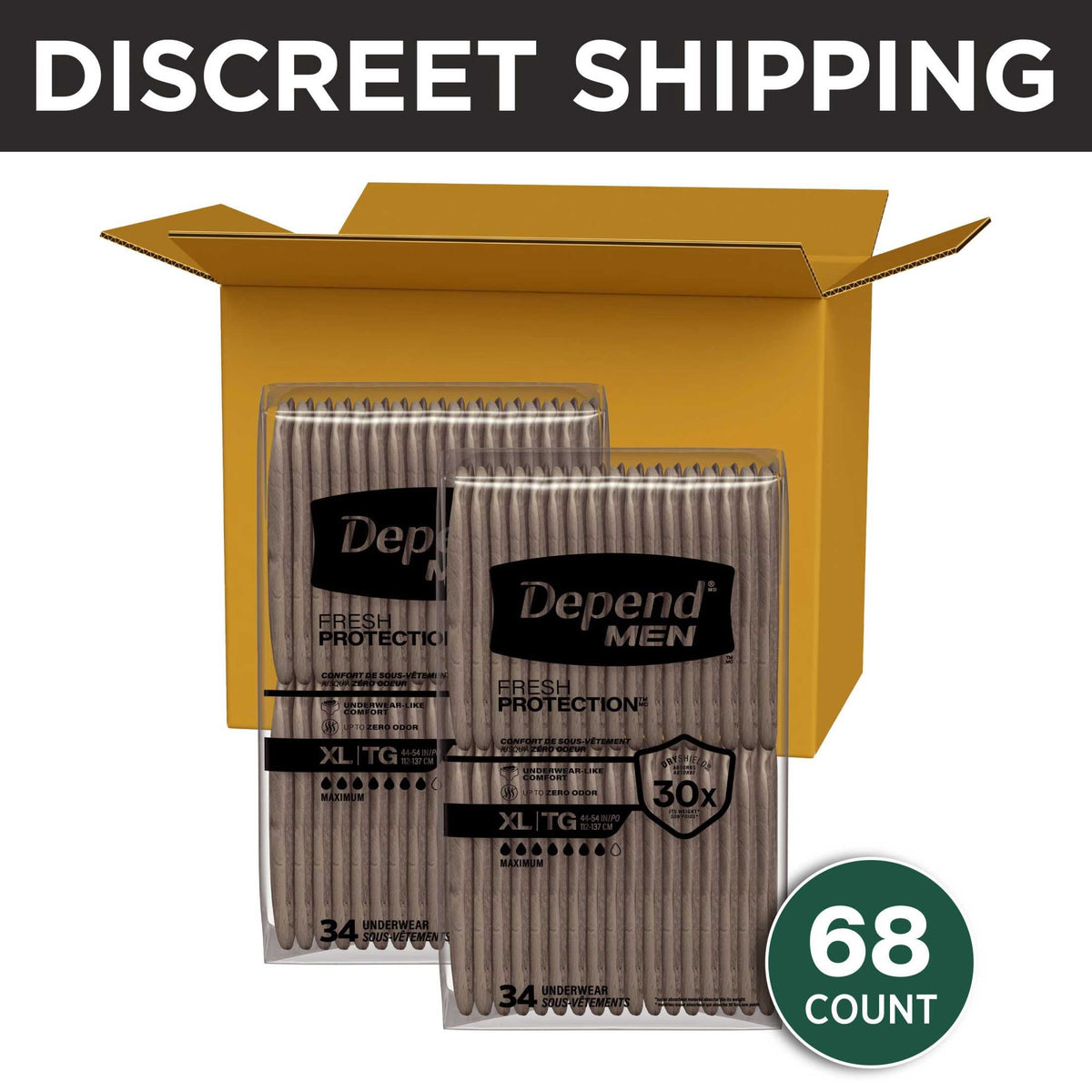 Depend Fresh Protection Incontinence Underwear for Men, Adult Diapers, XL (68 Count)