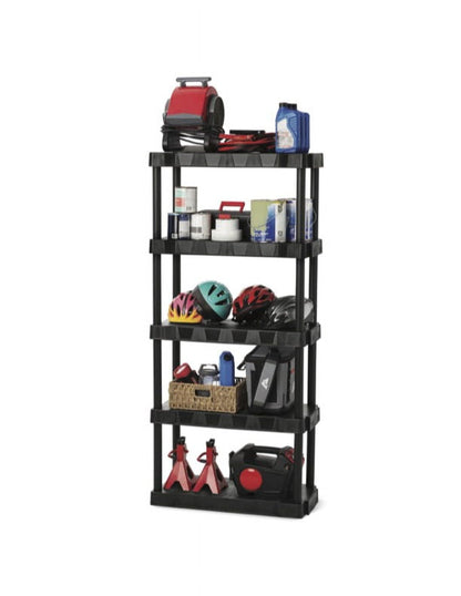 Hyper Tough 5-Tier Black Plastic Shelf Unit, 13.88 in D x 30 in W x 68.8 in H, 350 lb Capacity
