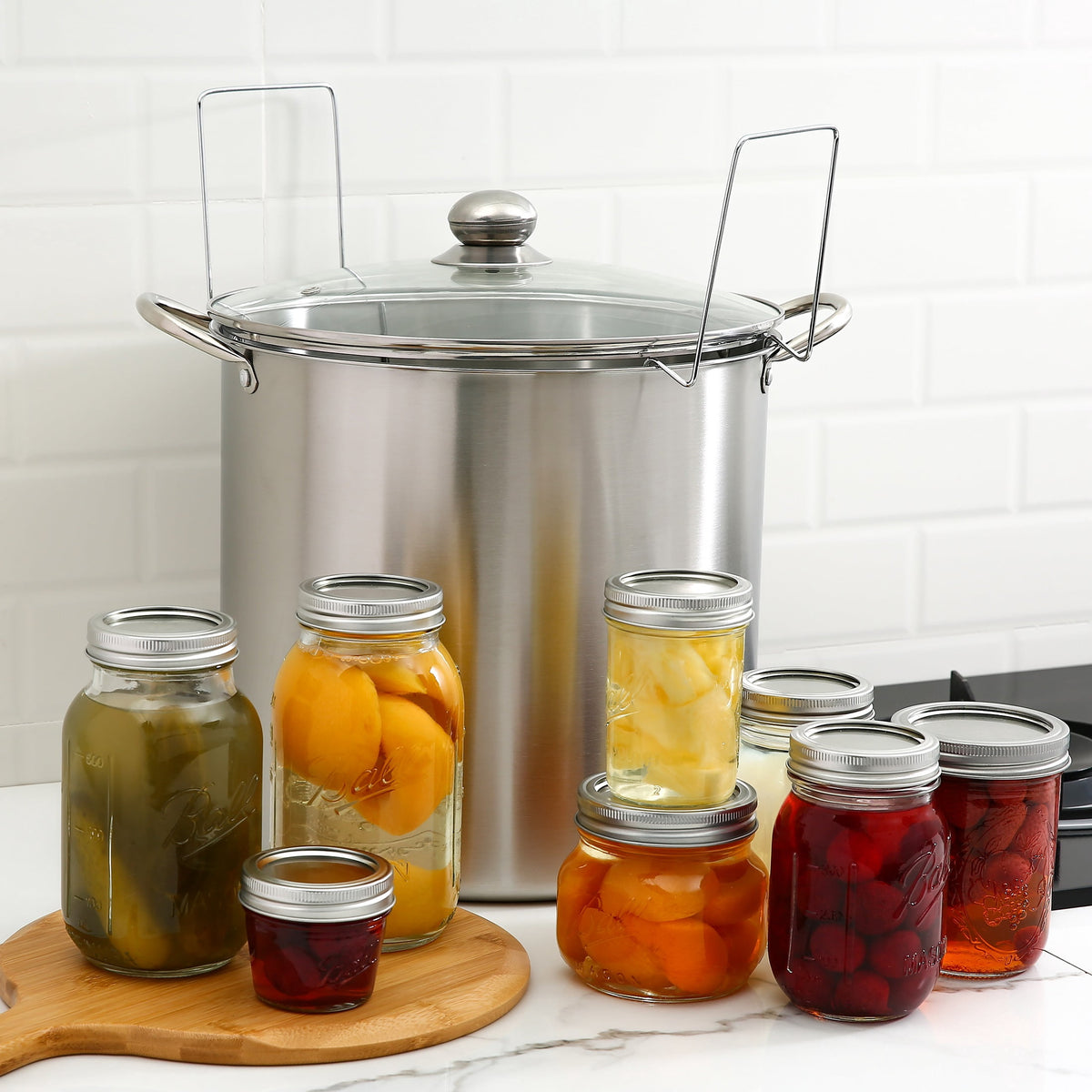 Mainstays 21.5 Quart Stainless Steel Canning Pot with Rack, Dual Water Bath Canner and Steam Canner