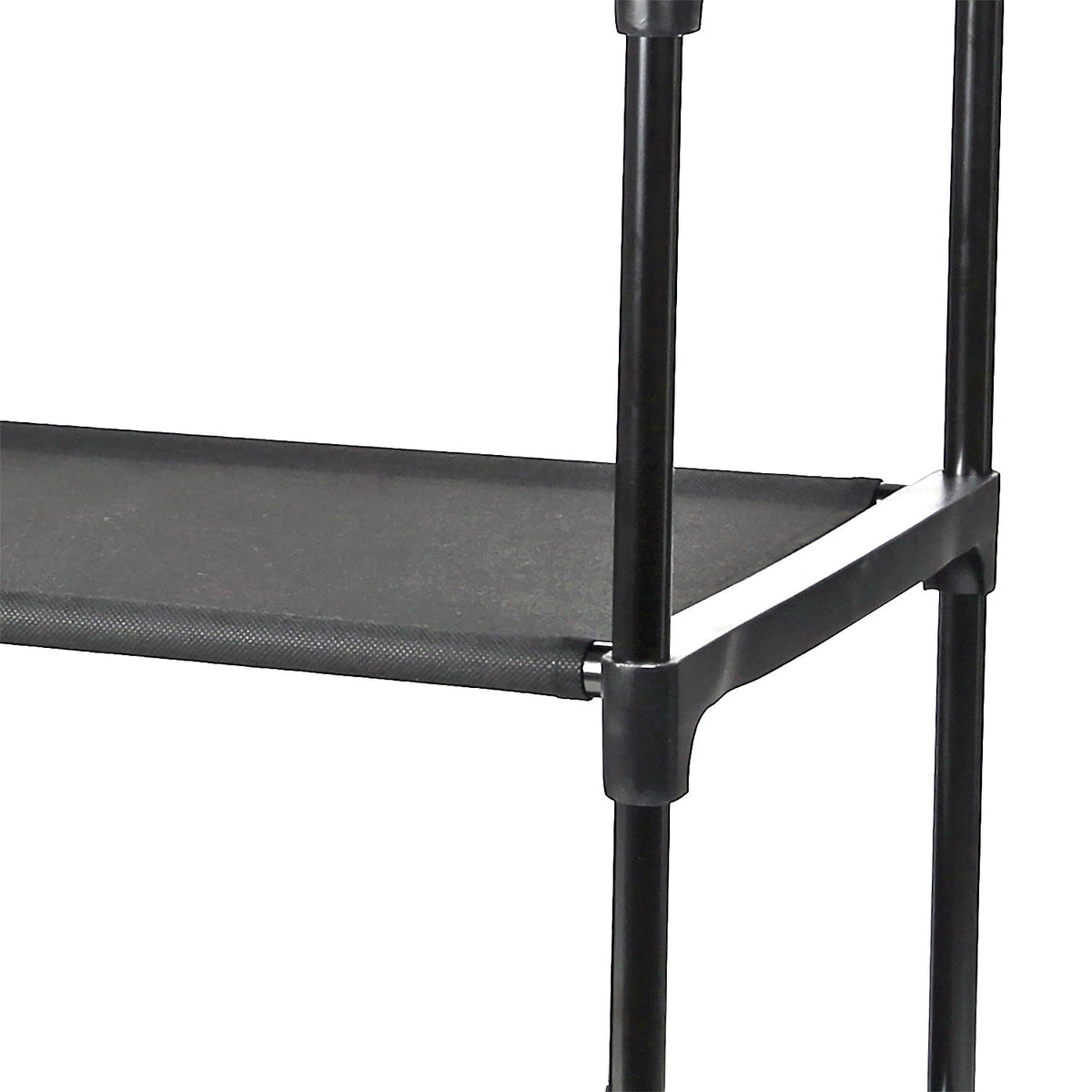 Mainstays 4-Shelf Closet Organizer with 2 Fabric Bins, Black, Metal Frame
