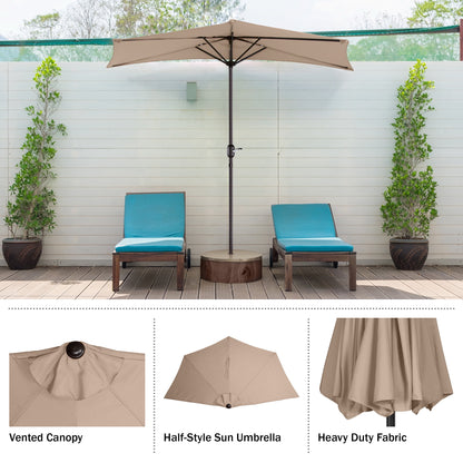 Villacera 9FT Outdoor Half Patio Umbrella - Balcony Furniture, Beige