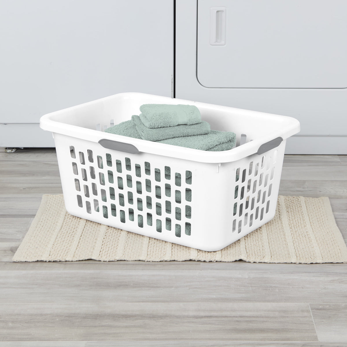 Sterilite Large 2 Bushel Plastic Laundry Basket with 4 Comfort Grip Handles, White, 6 Pack