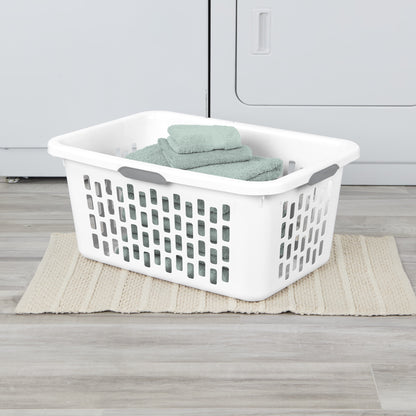 Sterilite Large 2 Bushel Plastic Laundry Basket with 4 Comfort Grip Handles, White, 6 Pack