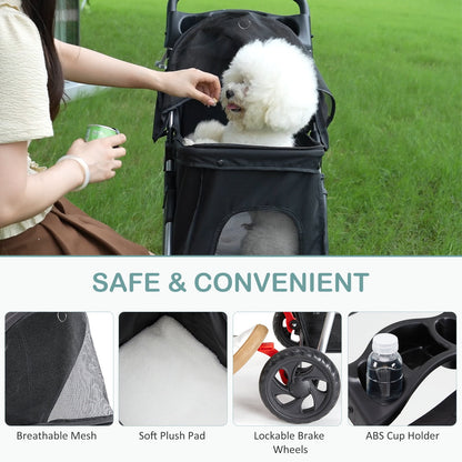 Gianna 3-Wheel Pet Stroller for Dogs, Jogging Stroller with Breathable Mesh Window, Large Storage Basket and Cup Holder