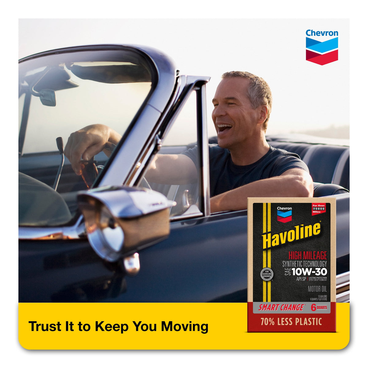 (2 pack) Chevron Havoline High Mileage Synthetic Technology Motor Oil 10W-30, 6 Quart Smart Change Box