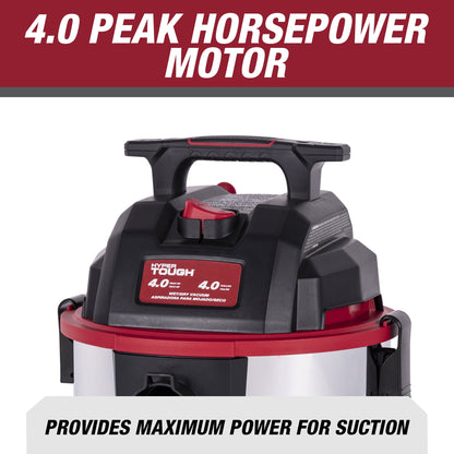 Hyper Tough 4 Gallon 4 HP Stainless Steel Wet Dry Vacuum for Home, Car, Garage & Workshop