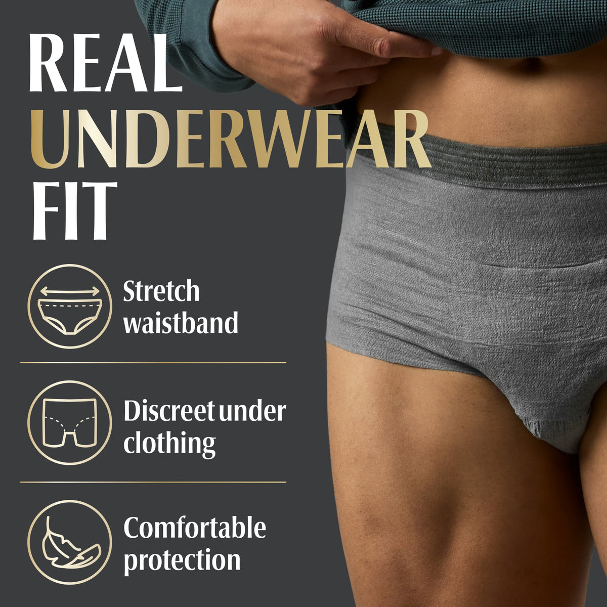 Depend Real Fit Incontinence Underwear for Men, Adult Diapers, S/M, Grey, 56 Count