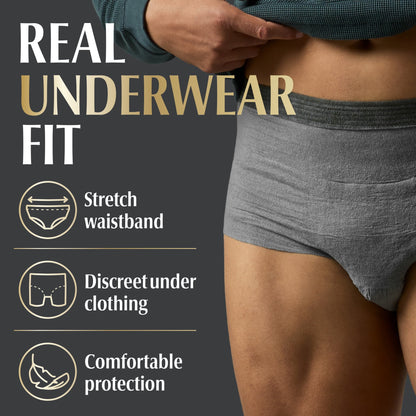 Depend Real Fit Incontinence Underwear for Men, Adult Diapers, S/M, Grey, 56 Count