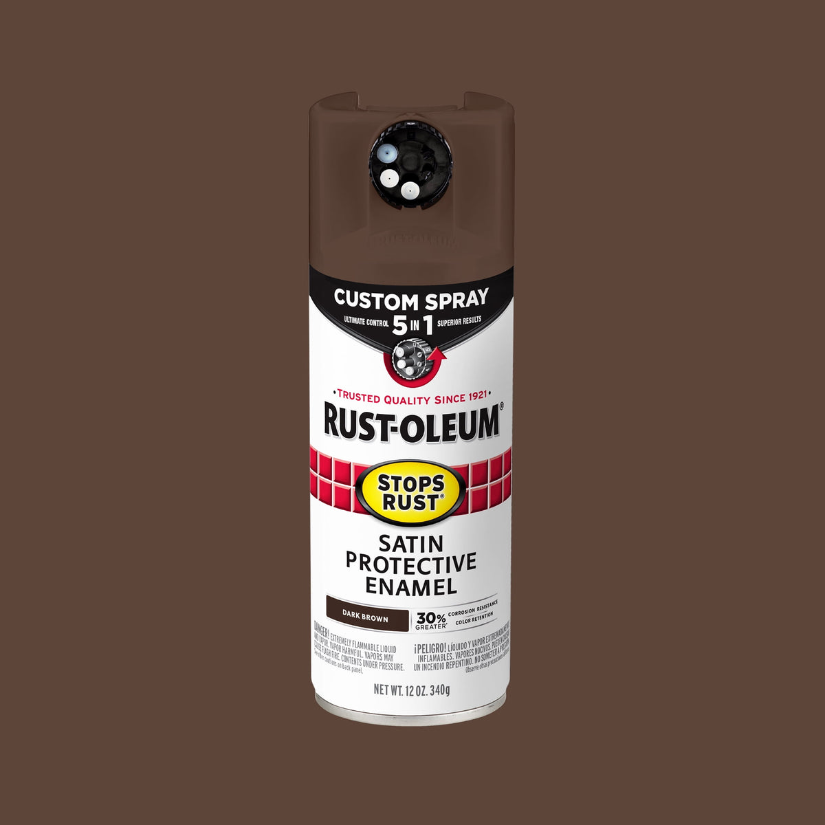 (6 pack) Dark Brown, Rust-Oleum Stops Rust Custom Sprays 5 in 1 Satin Spray Paint-376873, 12 oz