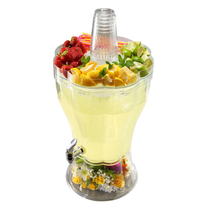 Buddeez 3.5 Gallon Break-Resistant Tritan Beverage Dispenser with Removable Ice-Cone and Party Top Lid that Holds Cups, Sweeteners, Garnishes and More