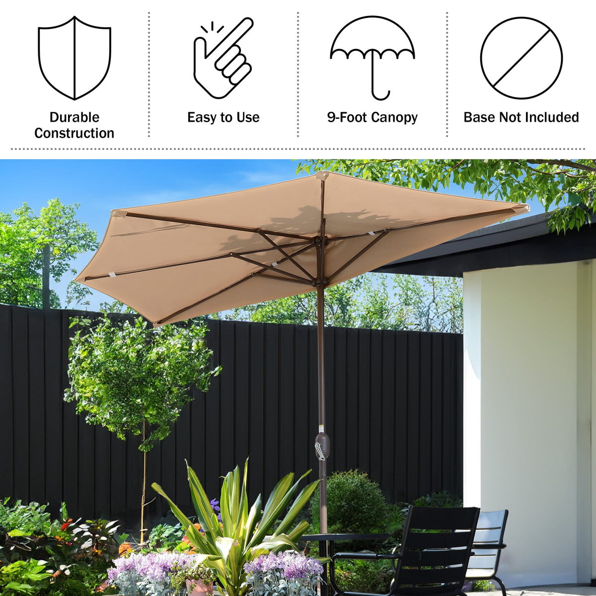 Villacera 9FT Outdoor Half Patio Umbrella - Balcony Furniture, Beige