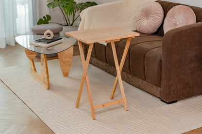 Mainstays 5-Piece Solid Rubberwood Folding TV Tray Set with Storage Rack, Natural