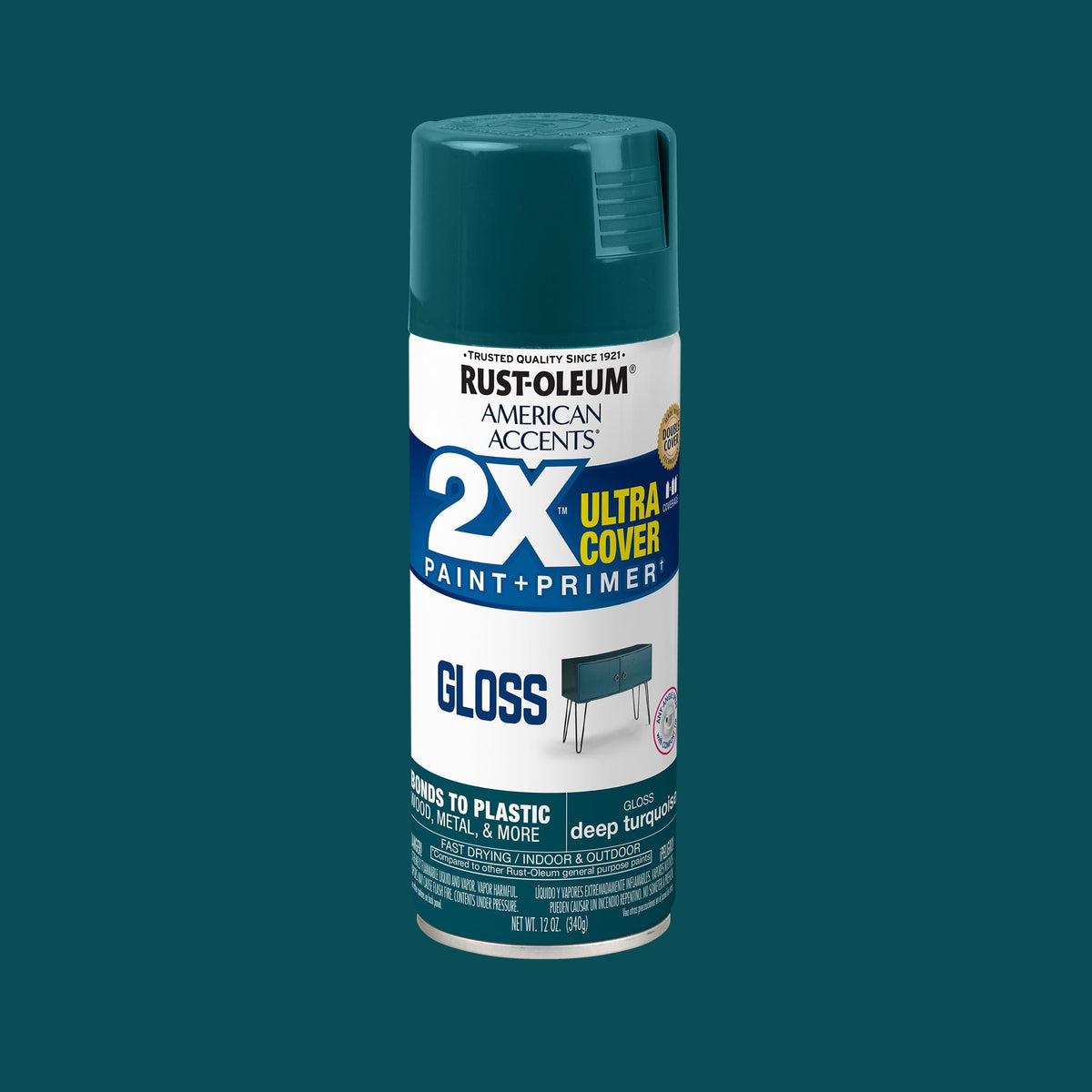 (6 pack) Deep Turquoise, Rust-Oleum American Accents 2X Ultra Cover Gloss Spray Paint-327902, 12 oz