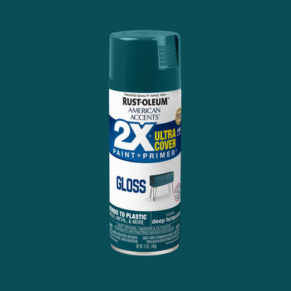 (6 pack) Deep Turquoise, Rust-Oleum American Accents 2X Ultra Cover Gloss Spray Paint-327902, 12 oz