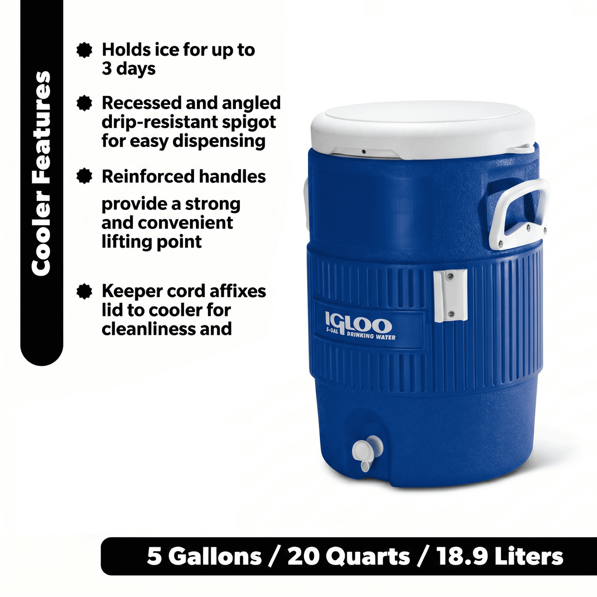 Igloo 5 Gallon Heavy-Duty Beverage Cooler, Blue