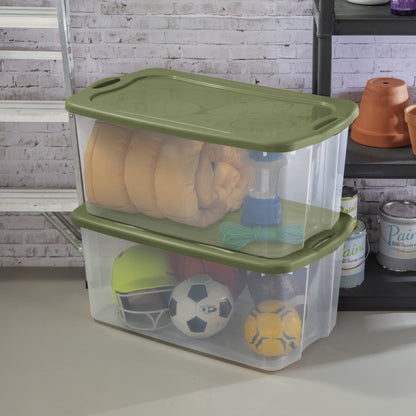 Sterilite Extra Large EZ Carry Storage Bin, 120 Quart Clear Plastic Storage Container with Full-Grip Handles, Green, 4 Pack