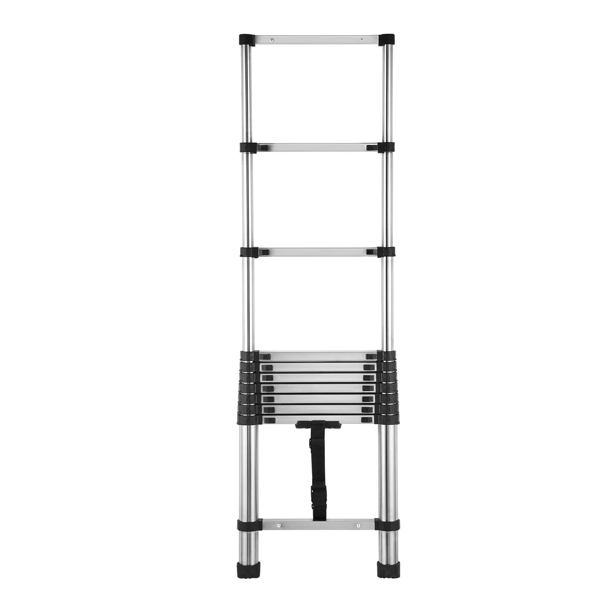KFFKFF 8.5ft Telescoping Ladder, Stainless Steel Lightweight Extension Ladder with Multi-Button Retraction, 330LBS Load Capacity, Non-Slip Feet, Portable 9-Step Ladder for Home, RV, and Loft