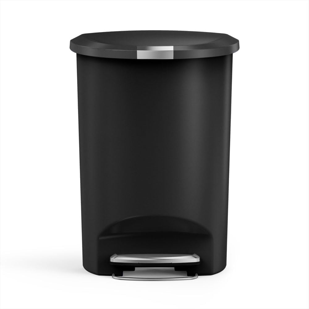 simplehuman Kitchen Trash Can, 13 Gallon Plastic Step Garbage Bin with Secure Slide Lock, Soft Close Lid, Gray